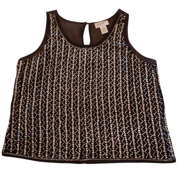 2/$30 CARMEN Carmen Marc Valvo Black Sequined Holiday Party Tank Size M - Picture 3 of 9
